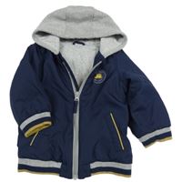 Tmavomodrá šusťáková zateplená bunda s nášivkou a kapucí George