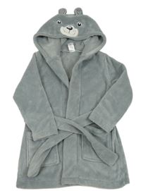 Šedý chlupatý župan s kapucí