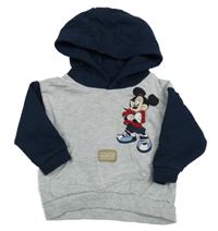 Sivo-tmavomodrá mikina s Mickey Mousem a kapucňou