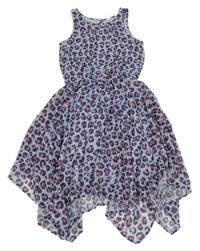 Modré šifónové šaty s leopardím vzorom H&M