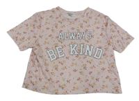 Světlerůžové květované crop tričko s nápisy Primark