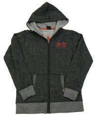 Čierna melírovaná prepínaci mikina s nápisom a kapucňou Chapter young