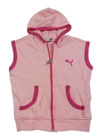 Svetloružová tepláková prepínaci vesta s logom a kapucňou Puma