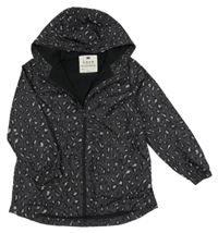Černo-antracitová leopardí šusťáková jarní bunda s kapucí F&F