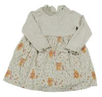 Béžové rebrované bavlnené šaty s květovanou sukní a Púem George