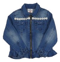 Modrá rifľová bunda s kvietkami Topolino