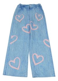 Modré melírované ľahké wide leg nohavice so srdiečkami Shein