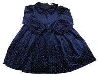 Tmavomodré sametové šaty s límečkem M&S