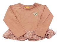 Růžové triko s medvídkem a volánkem 