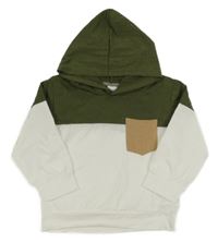 Kaki-biele tričko s vreckom a kapucňou