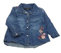 Tmavomodrá riflová halenka s kytičkami 