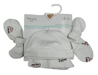 Nové - 4set - Bílá bavlněná čepice + s nápisem + 2x rukavičky Nutmeg