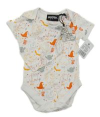 Nové - Bielo-oranžové body s obrázky + slinták - Harry Potter