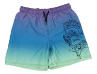 Fialovo-modro-mátové plážové kraťasy s ovladači H&M
