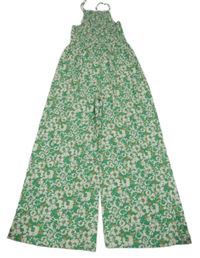 Zelený bavlněný culottes květovaný žabičkový overal Zara