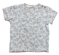 Bielo-ružové rebrované tričko s kvietkami Topolino