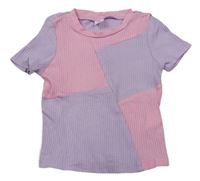 Levandulovo-svetloružové rebrované tričko Shein