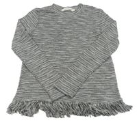Čierno-biely melírovaný sveter s strapcemi H&M
