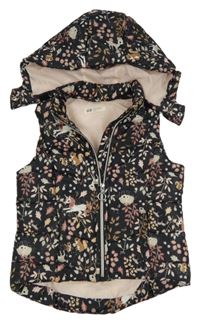 Čierna šušťáková zateplená vesta so zvieratkami a odopínacíá kapucňou H&M