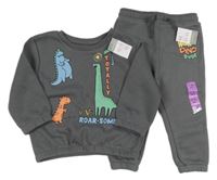 Nové - 2set - Sivá mikina s dinosaury + tepláky Primark