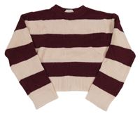 Vínovo-svetloružový pruhovaný crop sveter