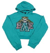 Zelená crop mikina s tigrom a kapucňou Coolcat