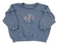 Svetlomodrá mikina s volánikmi a kvietkami