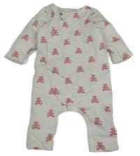 Bílo-růžový zateplený overal s medvídky 