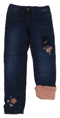 Tmavomodré podšité rifle s kytičkami C&A