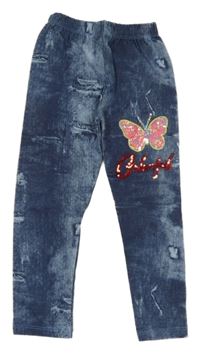 Modré legíny riflového vzhledu s motýlkom