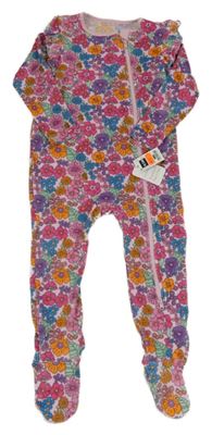 Nové - Světlerůžový sametový overal s kytičkami a volánky Dunnes