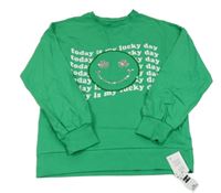 Nové - Tmavozelená mikina so smajlíkom a nápismi Dunnes