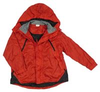 Červeno-čierna šušťáková jarná bunda s ukrývací kapucňou