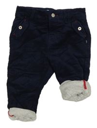 Tmavomodré sametové manšestrové podšité kalhoty Obaibi