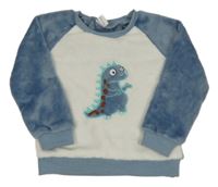 Modro-biela chlpatá mikina s dinosaurom