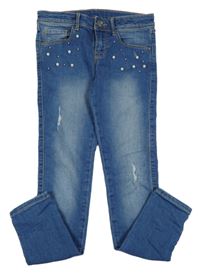 Modré rifle s korálkami a vyšúchaním C&A