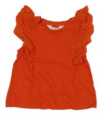 Červené tričko s madeirovými volánky H&M