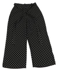 Čierne bodkované culottes nohavice s opaskom