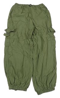 Khaki plátenné podšité cargo cuff nohavice Next
