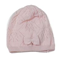 Svetloružová pletená děrovaná čapica s dirkovaným vzorom a mašlou So Cute