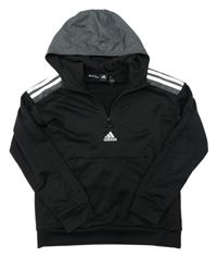 Černo-šedá mikina funkční sportovní mikina s kapucí Adidas