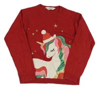 Tmavočervený sveter s jednorožcom H&M