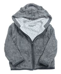 Sivo-biela melírovaná plyšová podšitá bunda s kapucňou s uškami impidimpi