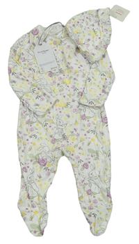2Set - Smotanový overal s králíčky - Peter Rabbit a růžemi + čapica Tu