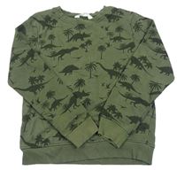 Tmavokhaki mikina s dinosaurami a palmami H&M