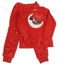 Červené plyšové pyžama s Minnie a zlatými hviezdičkami zn. Disney