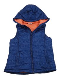 Tmavomodrá vzorovaná šušťáková zateplená vesta s kapucňou zn. YIGGA