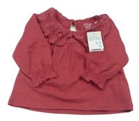 Nové - vínové triko s límečkem s madeirou PRIMARK