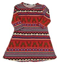 Červeno-tmavomodro-smetanovo-čierne vzorované šaty so sobmi Matalan