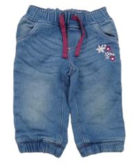 Modré cuff teplákové rifle s květy a srdíčky Ergee